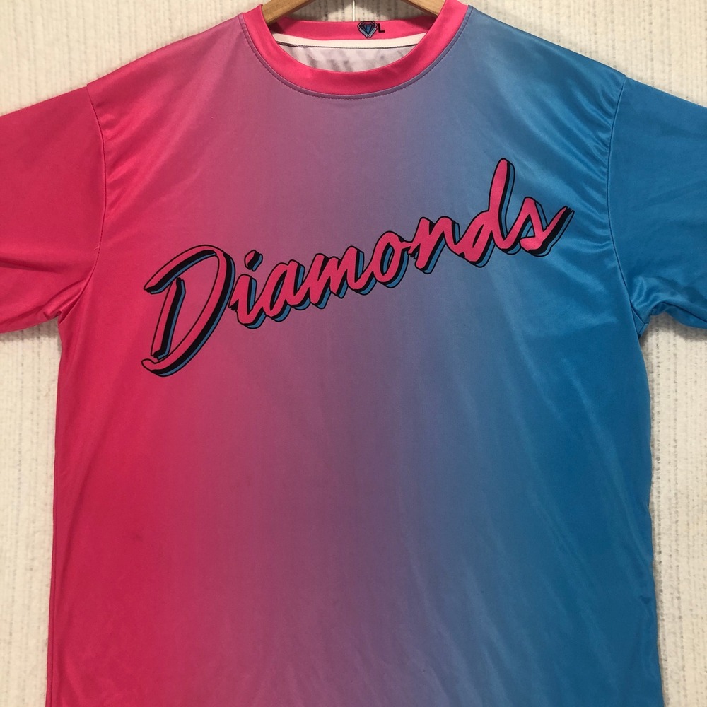 Diamonds Brand Shirt Mens Large Pink‎ Blue Gradient Short Sleeve Graphic Tee